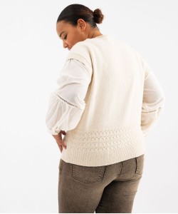 Pull col V à manches blouse effet 2-en-1 femme grande taille